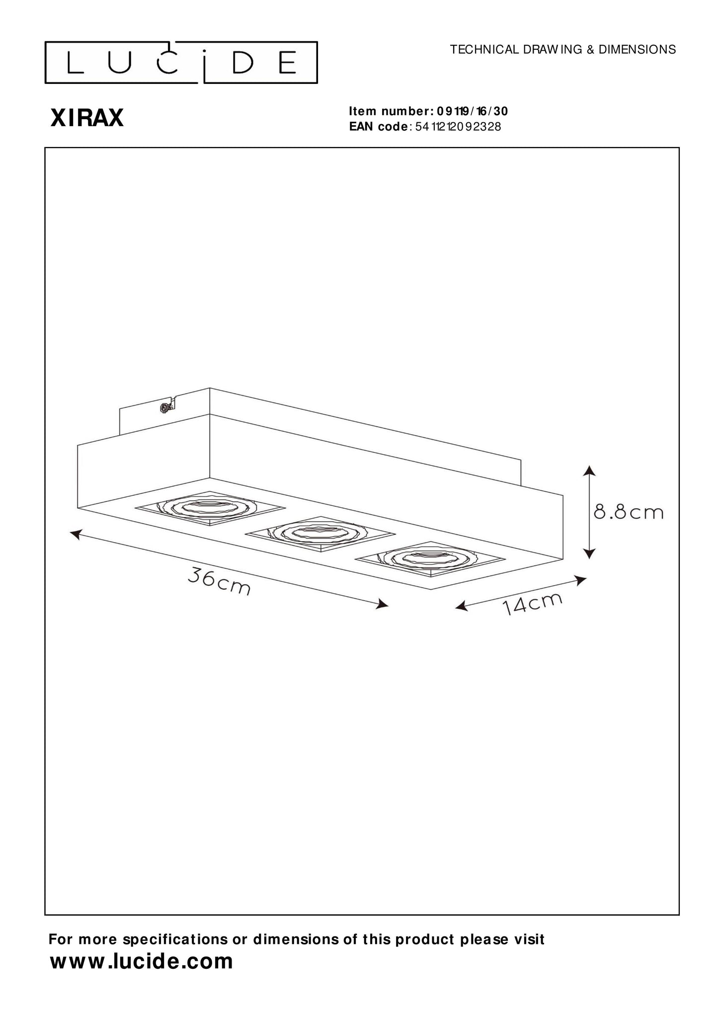 Lucide XIRAX - Ceiling spotlight - LED Dim to warm - GU10 - 3x5W 2200K/3000K - Black