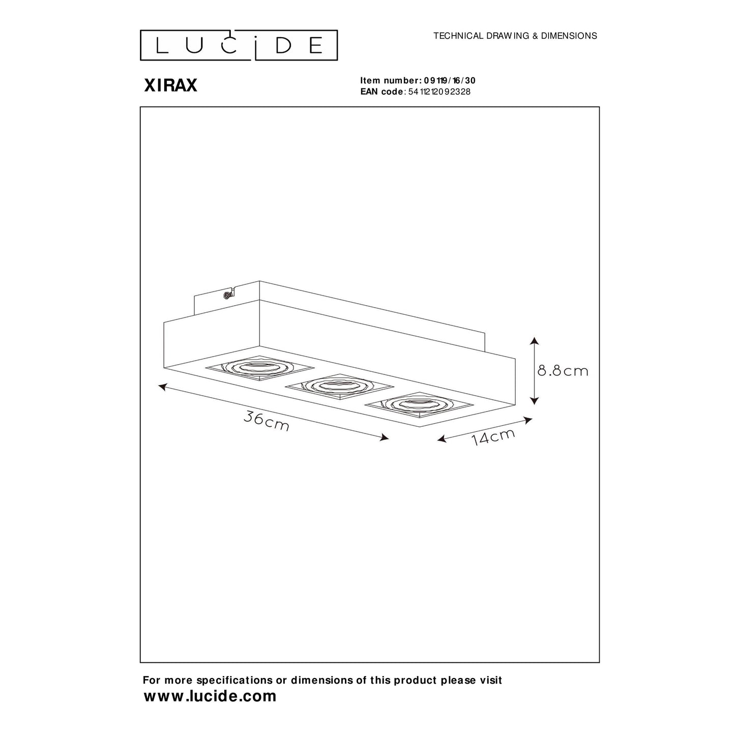 Lucide XIRAX - Ceiling spotlight - LED Dim to warm - GU10 - 3x5W 2200K/3000K - Black