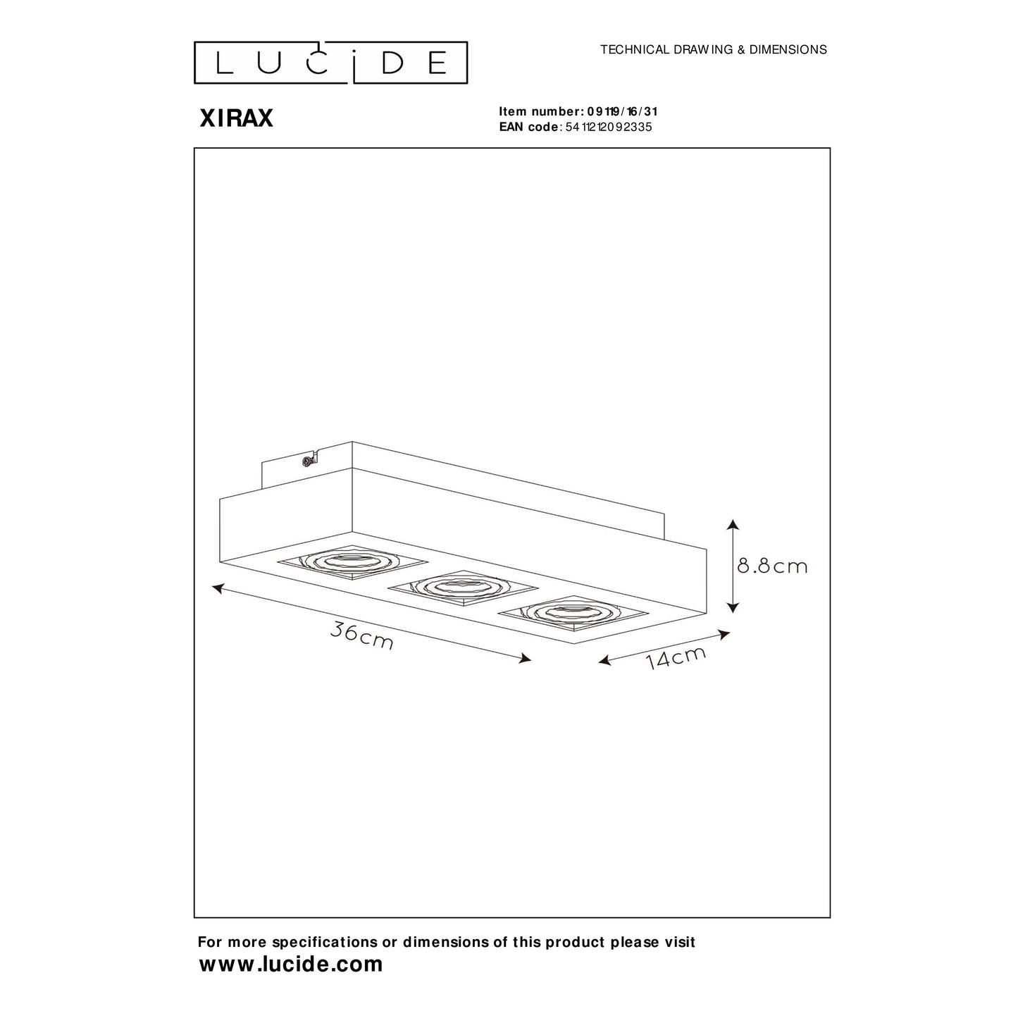 Lucide XIRAX - Ceiling spotlight - LED Dim to warm - GU10 - 3x5W 2200K/3000K - White