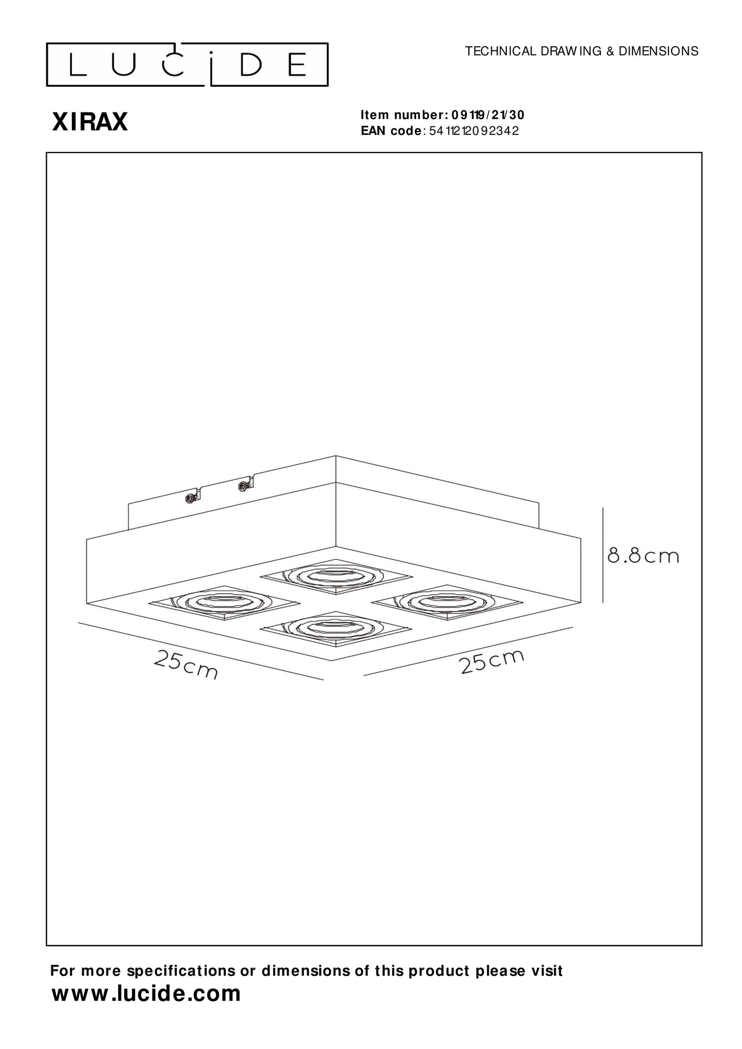 Lucide XIRAX - Ceiling spotlight - LED Dim to warm - GU10 - 4x5W 2200K/3000K - Black