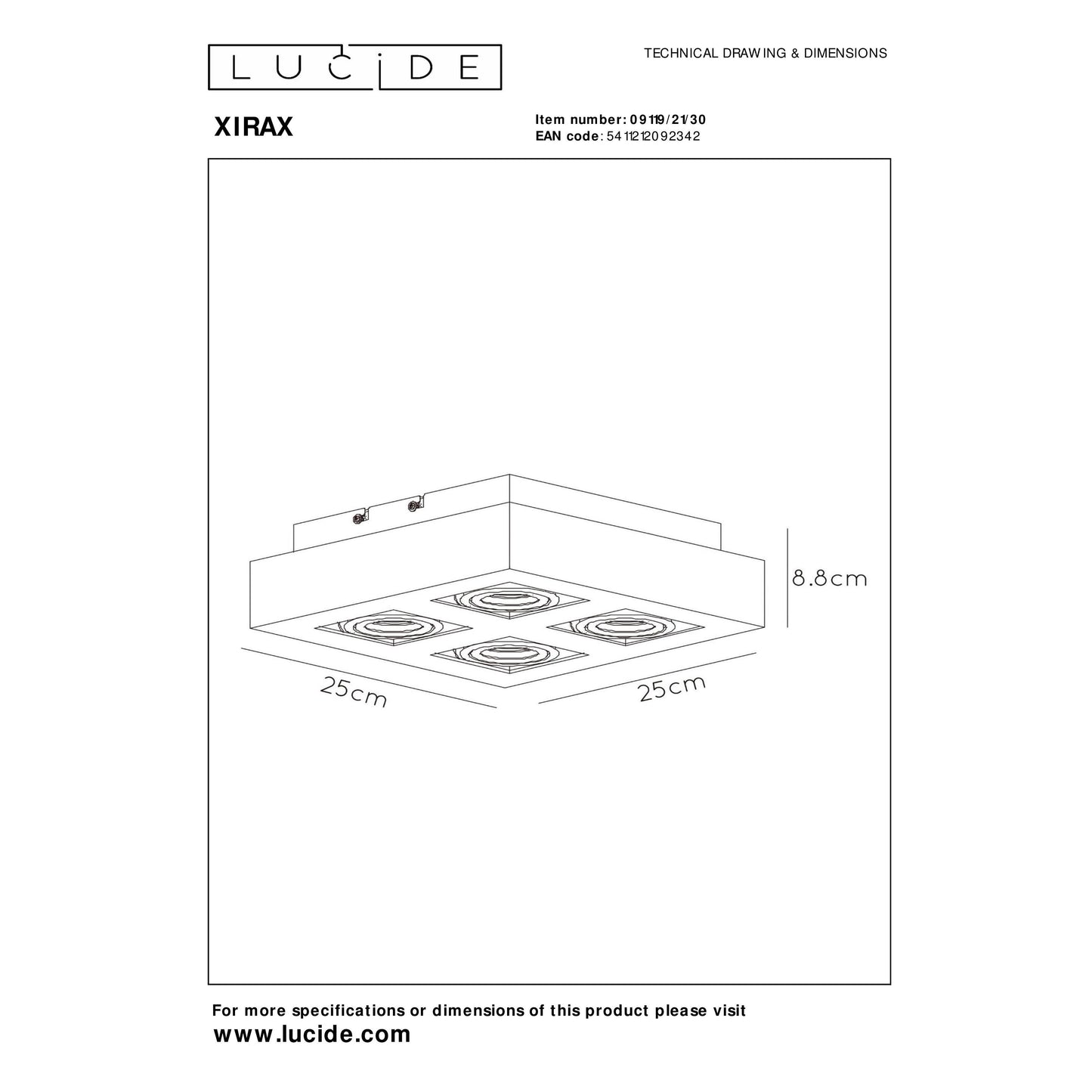 Lucide XIRAX - Ceiling spotlight - LED Dim to warm - GU10 - 4x5W 2200K/3000K - Black