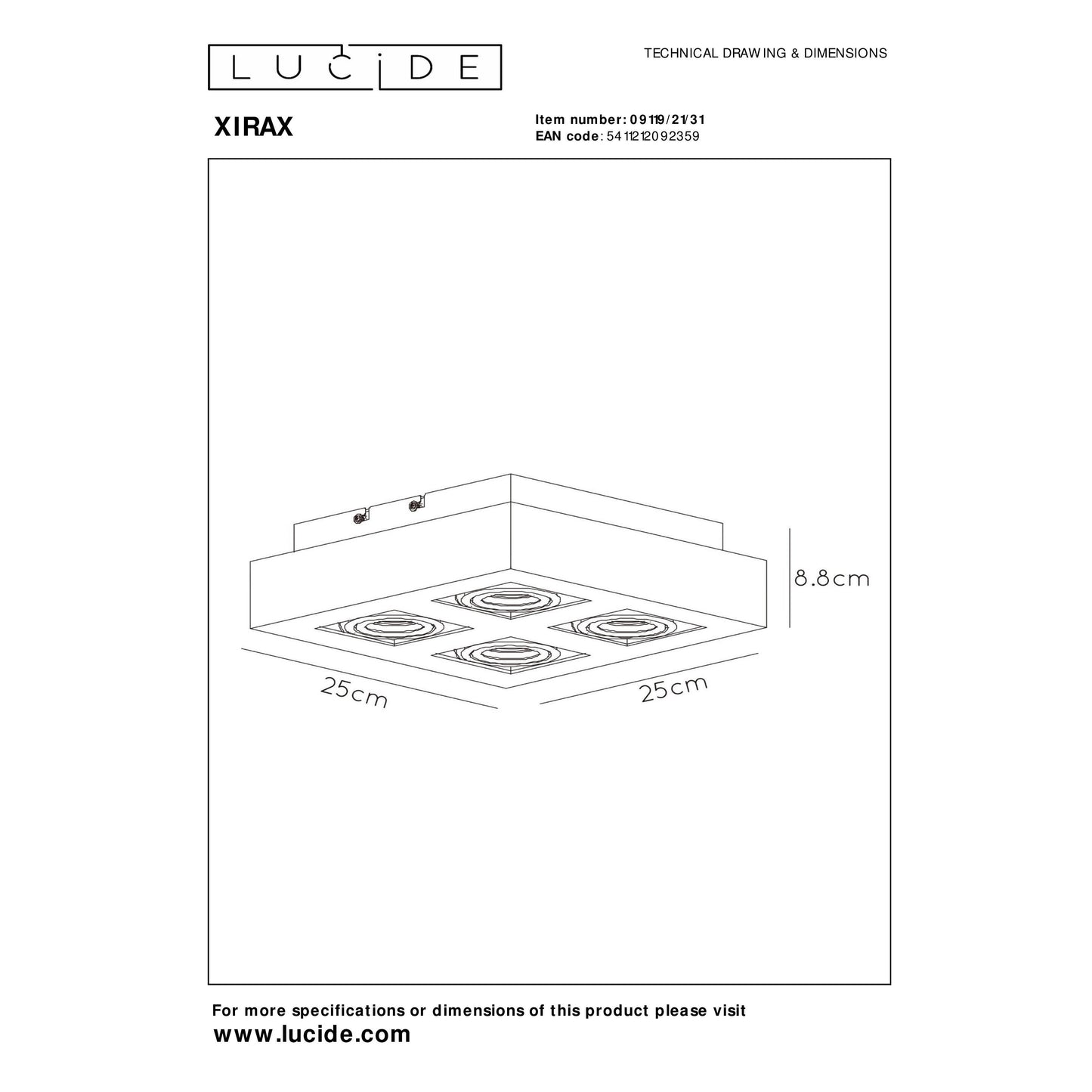 Lucide XIRAX - Ceiling spotlight - LED Dim to warm - GU10 - 4x5W 2200K/3000K - White