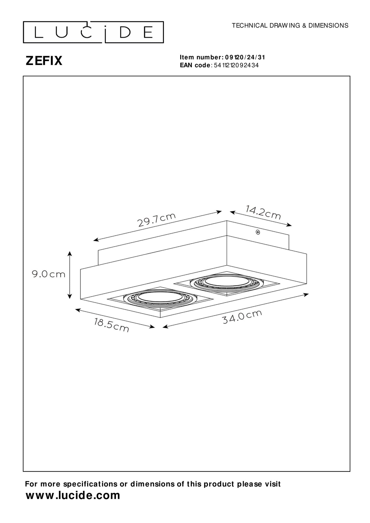 Lucide ZEFIX - Ceiling spotlight - LED Dim to warm - GU10 (ES111) - 2x12W 2200K/3000K - White