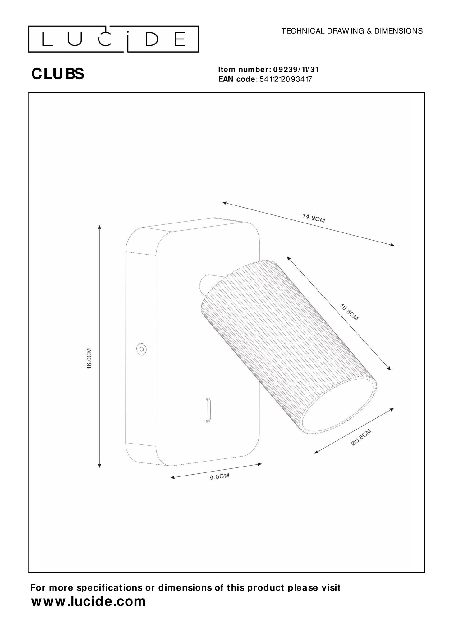 Lucide CLUBS - Bedside lamp / Wall light - 1xGU10 - White