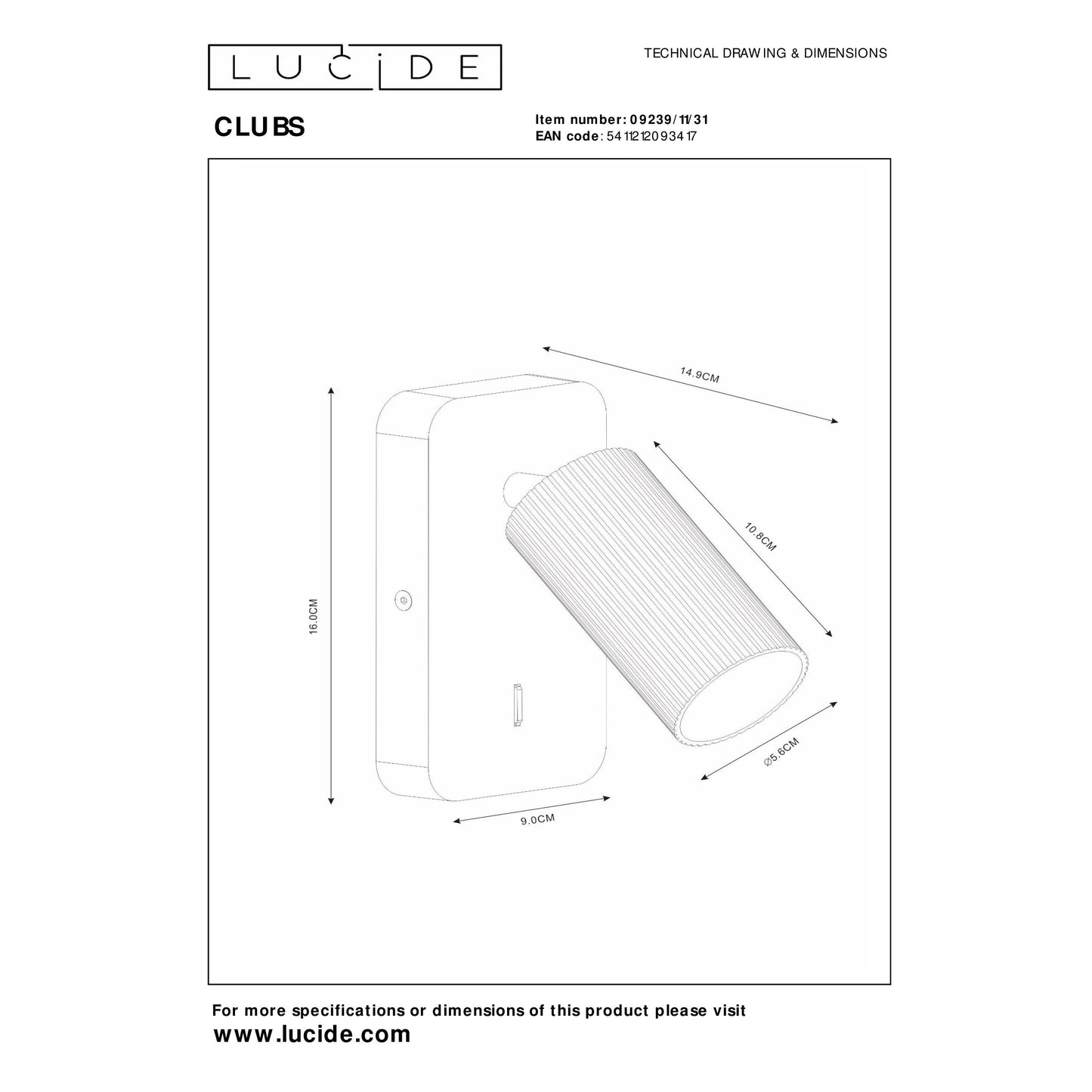 Lucide CLUBS - Bedside lamp / Wall light - 1xGU10 - White
