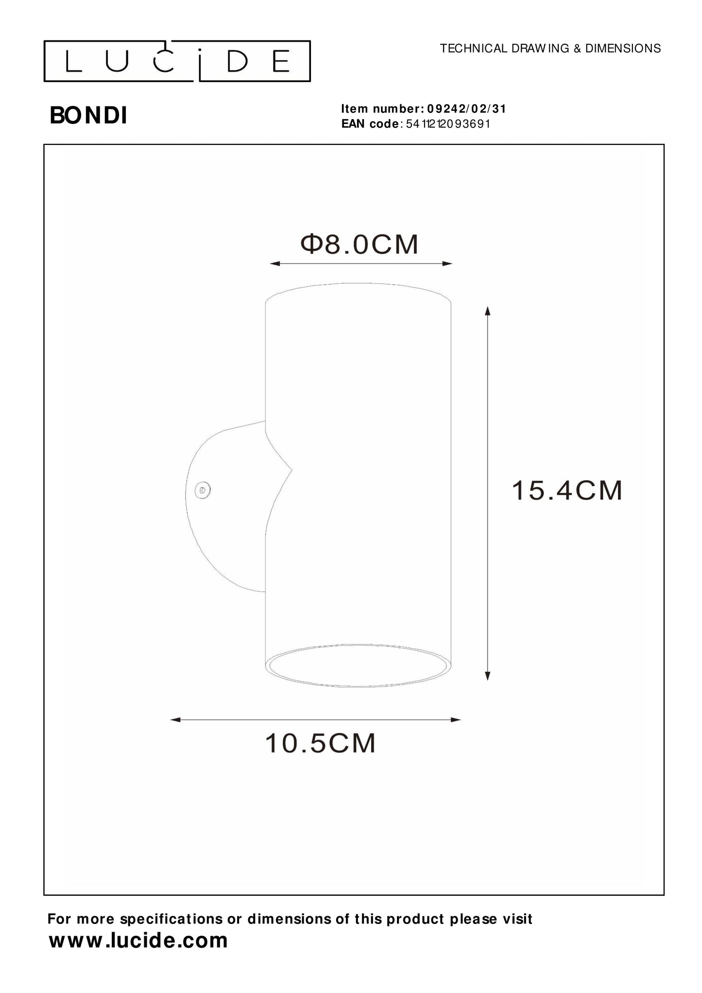 Lucide BONDI - Wall spotlight / Wall light - 2xGU10 - White