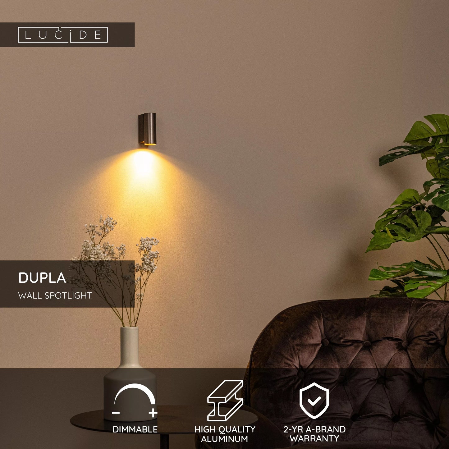 Lucide DUPLA - Wall spotlight / Wall light - 1xGU10 (MR11) - Coffee