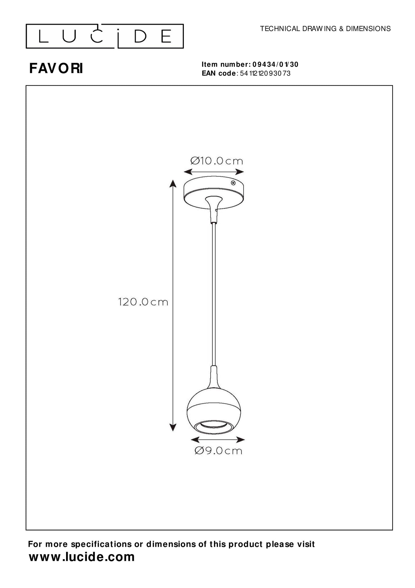 Lucide FAVORI - Pendant light - Ø 9 cm - 1xGU10 - Black