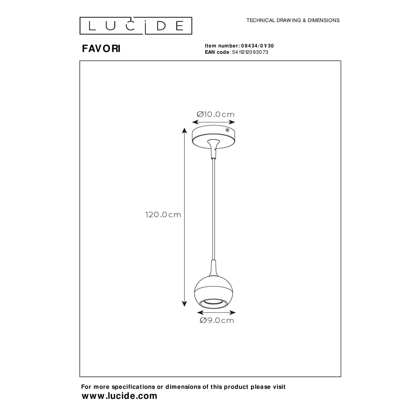 Lucide FAVORI - Pendant light - Ø 9 cm - 1xGU10 - Black