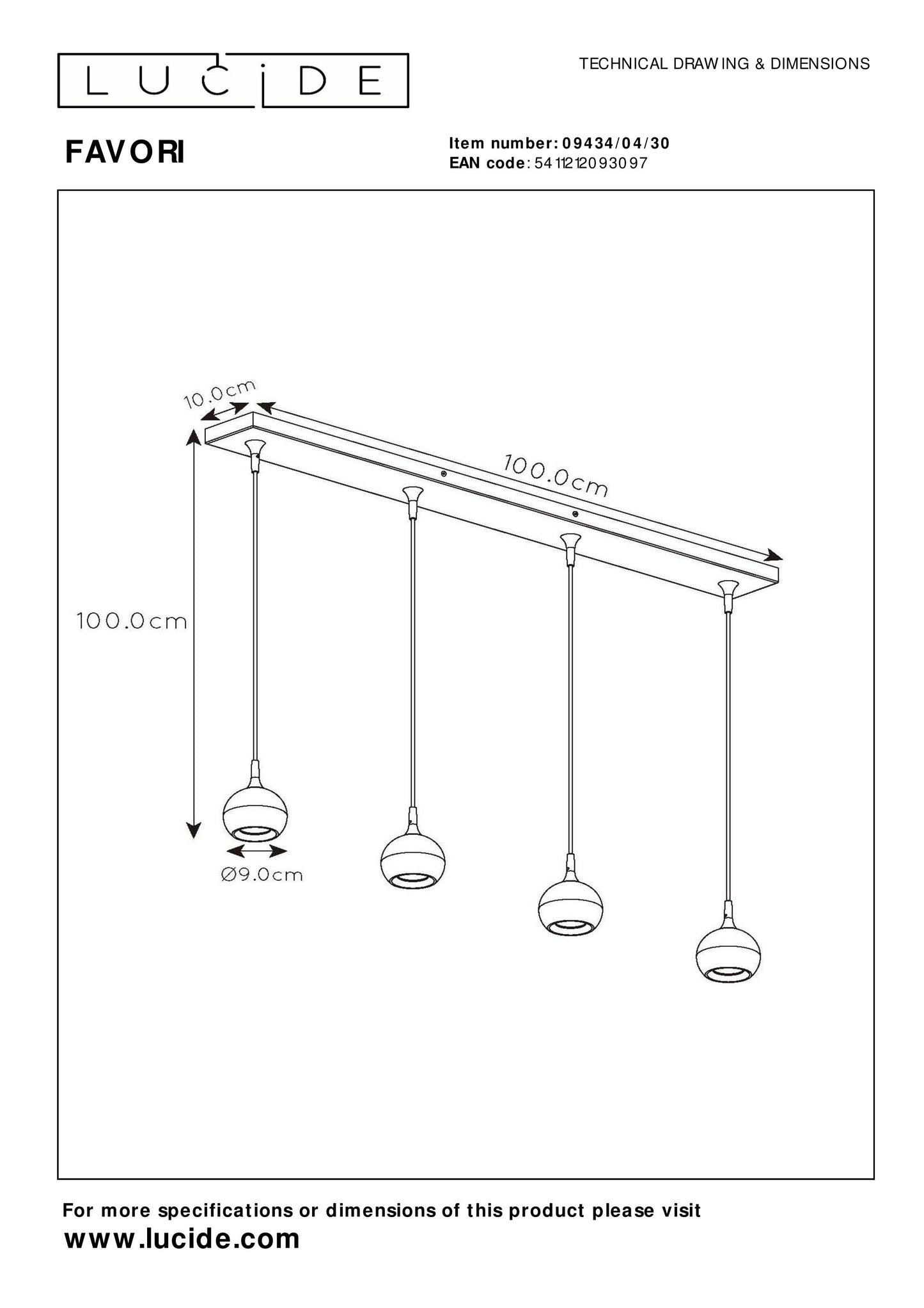 Lucide FAVORI - Pendant light - 4xGU10 - Black