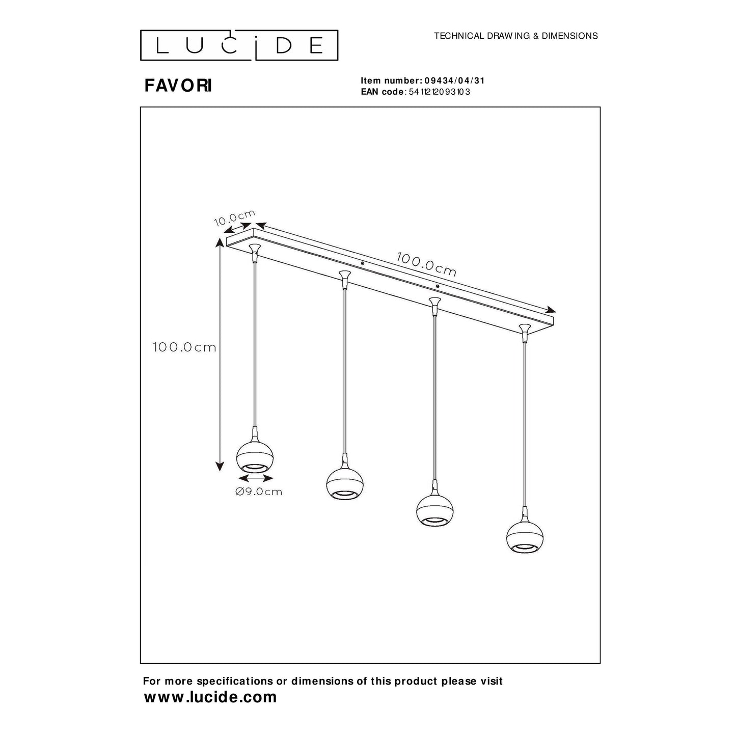 Lucide FAVORI - Pendant light - 4xGU10 - White