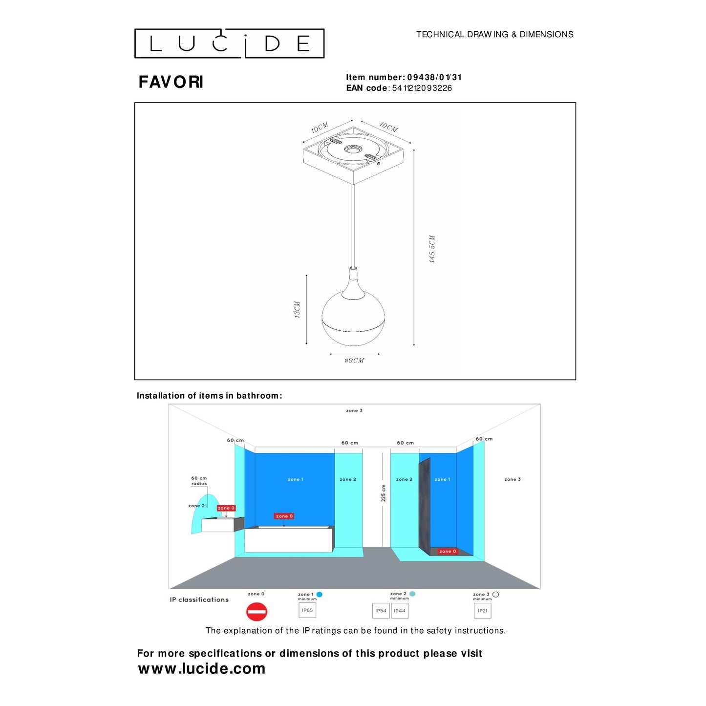 Lucide FAVORI - Pendant light Bathroom - 1xGU10 - IP44 - White