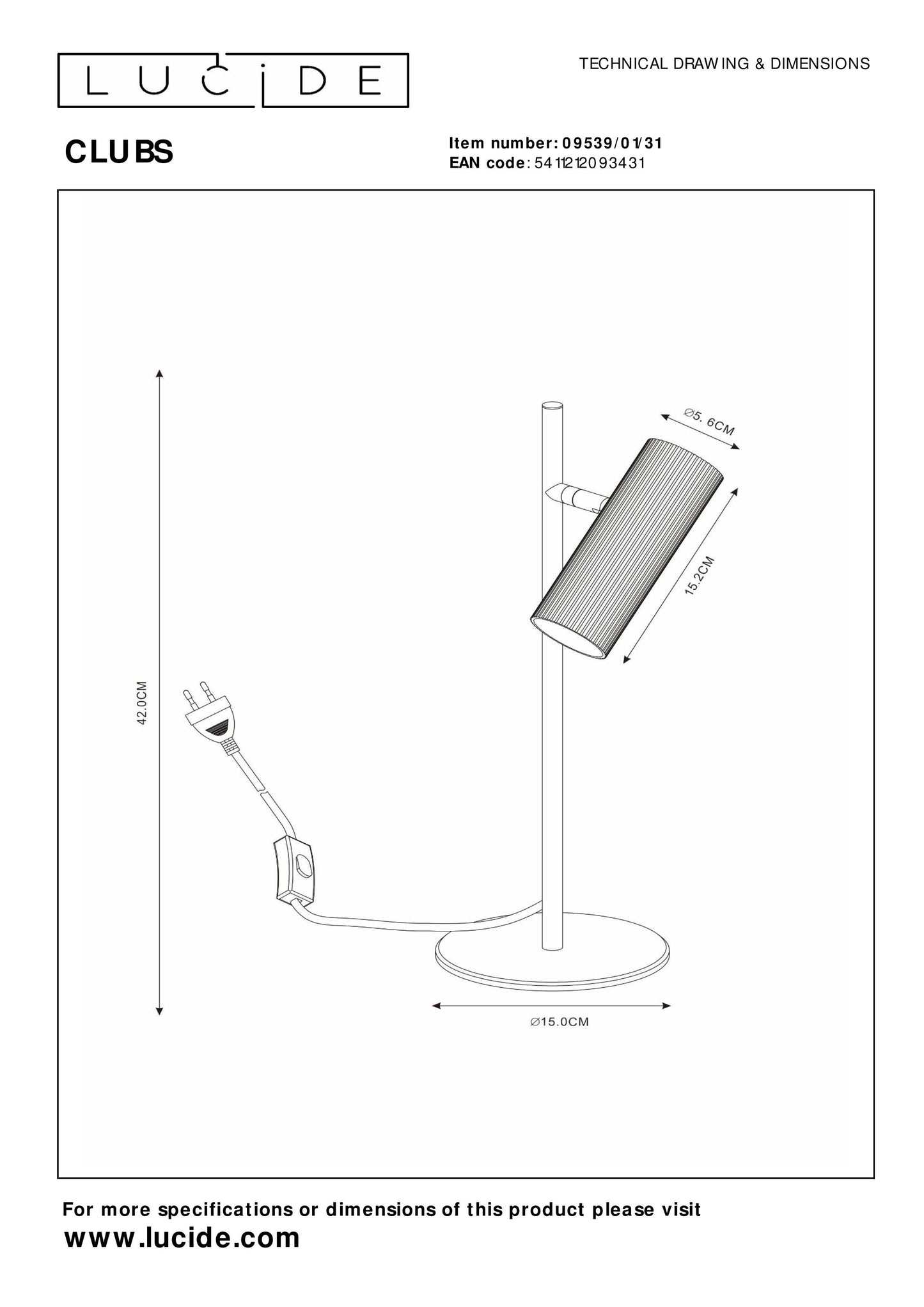 Lucide CLUBS - Table lamp - 1xGU10 - White