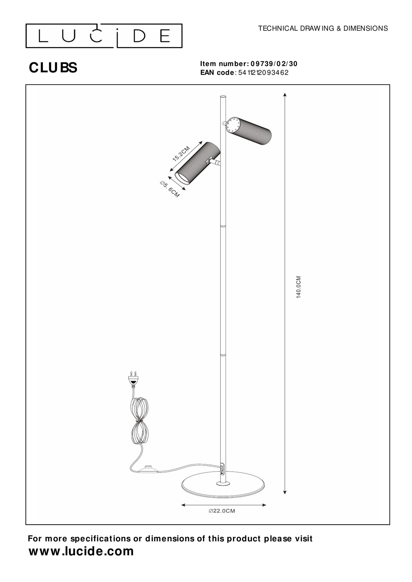 Lucide CLUBS - Floor lamp - 2xGU10 - Black