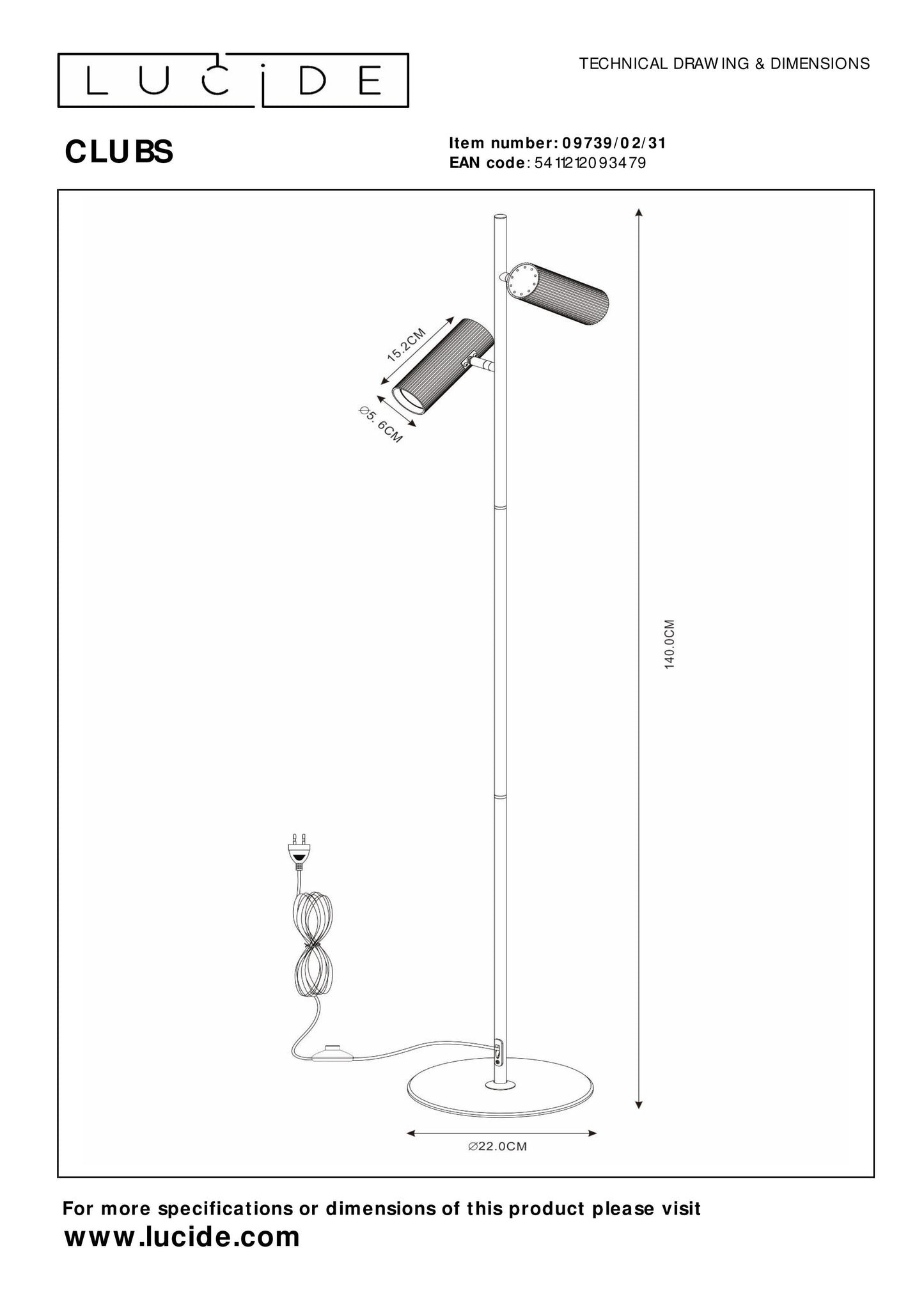 Lucide CLUBS - Floor lamp - 2xGU10 - White