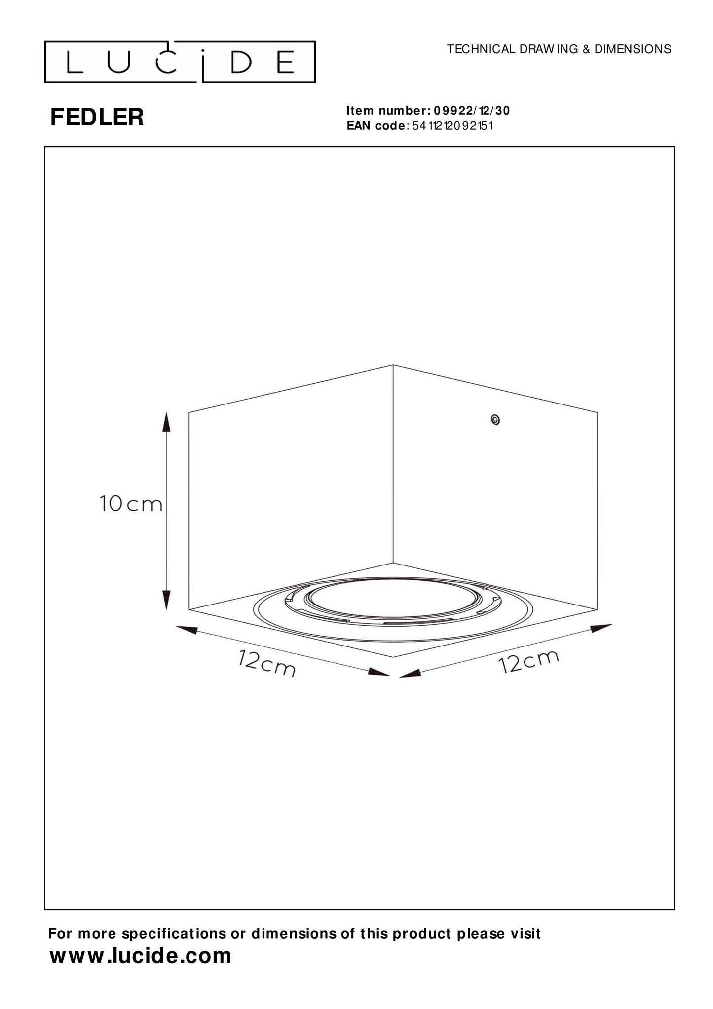 Lucide FEDLER - Ceiling spotlight - LED Dim to warm - GU10 (ES111) - 1x12W 2200K/3000K - Black