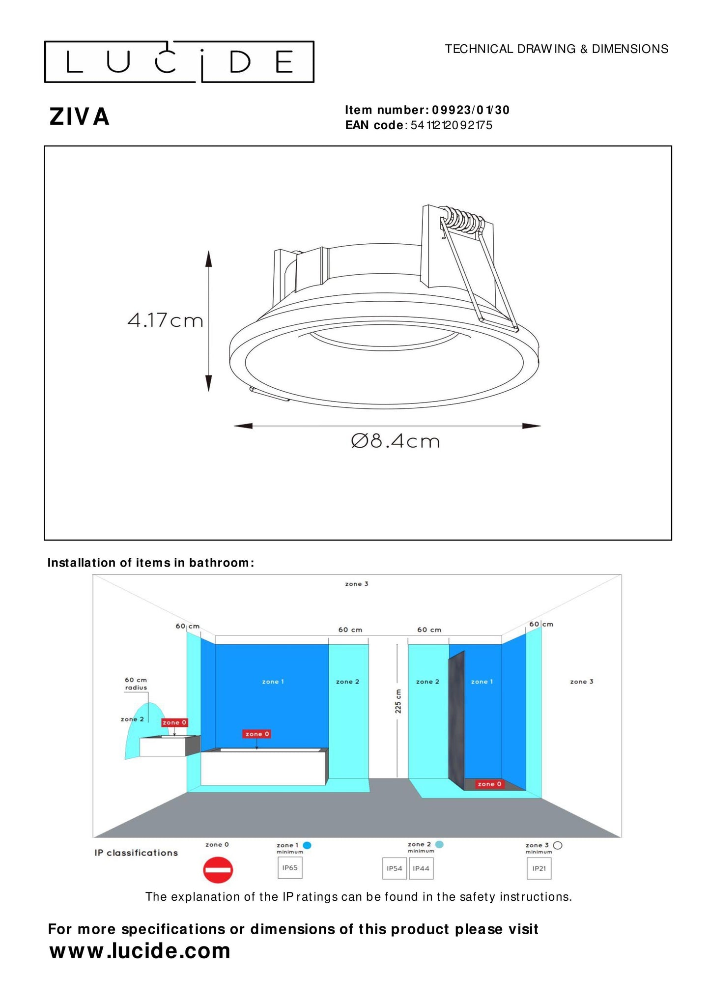 Lucide ZIVA - Recessed spotlight Bathroom - Ø 8,4 cm - 1xGU10 - IP44 - Black