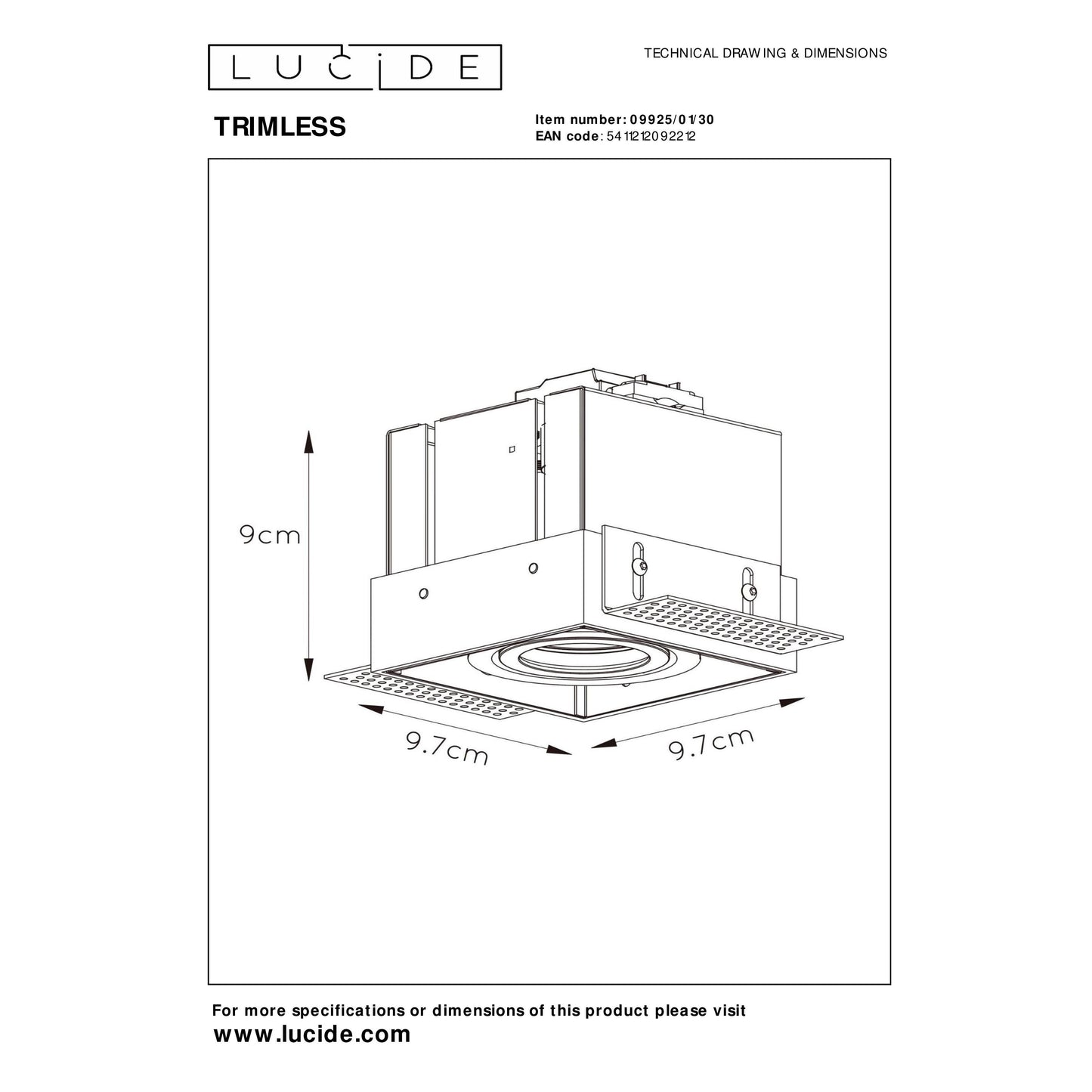 Lucide TRIMLESS - Recessed spotlight - 1xGU10 - Black