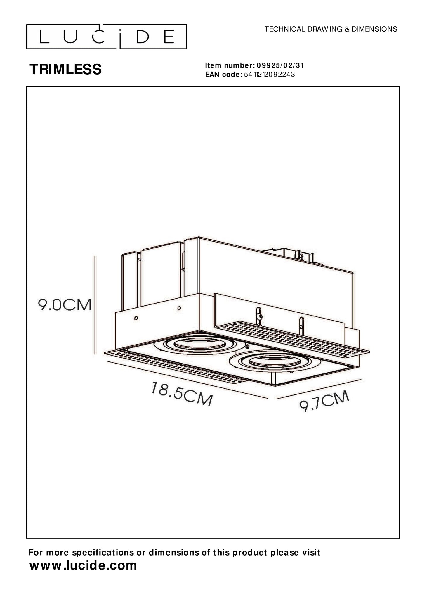 Lucide TRIMLESS - Recessed spotlight - 2xGU10 - White