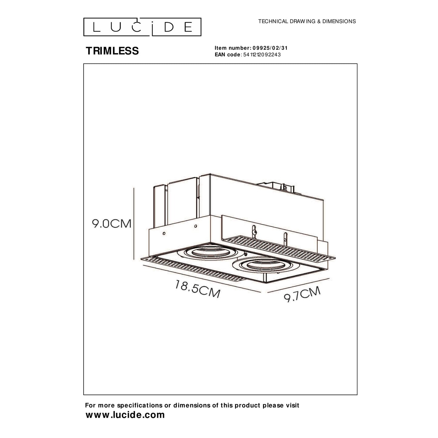 Lucide TRIMLESS - Recessed spotlight - 2xGU10 - White