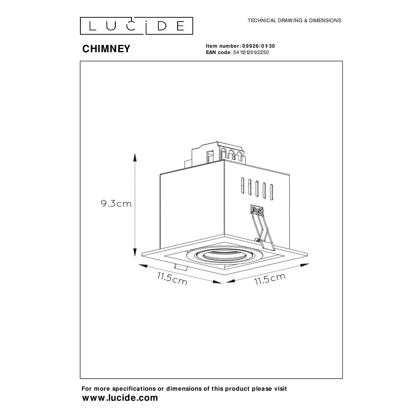 Lucide CHIMNEY - Recessed spotlight - 1xGU10 - Black