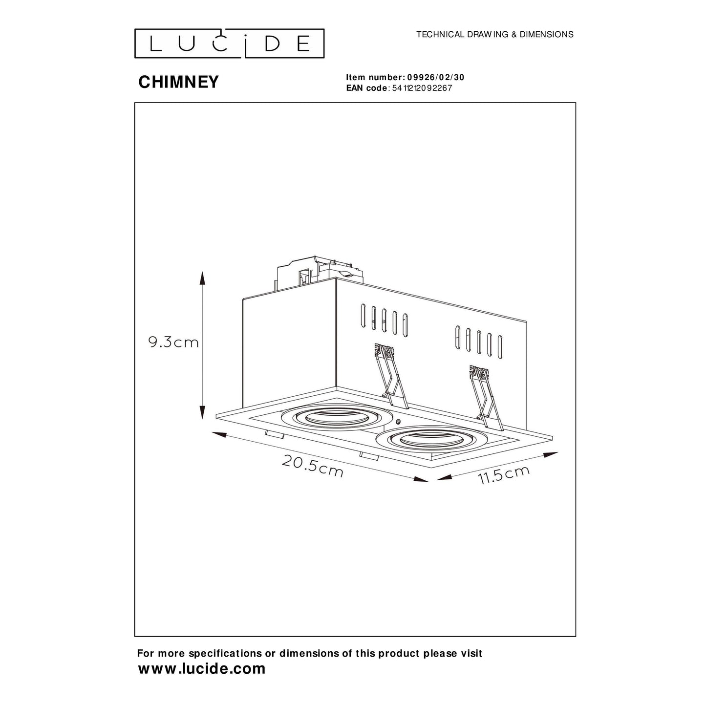 Lucide CHIMNEY - Recessed spotlight - 2xGU10 - Black