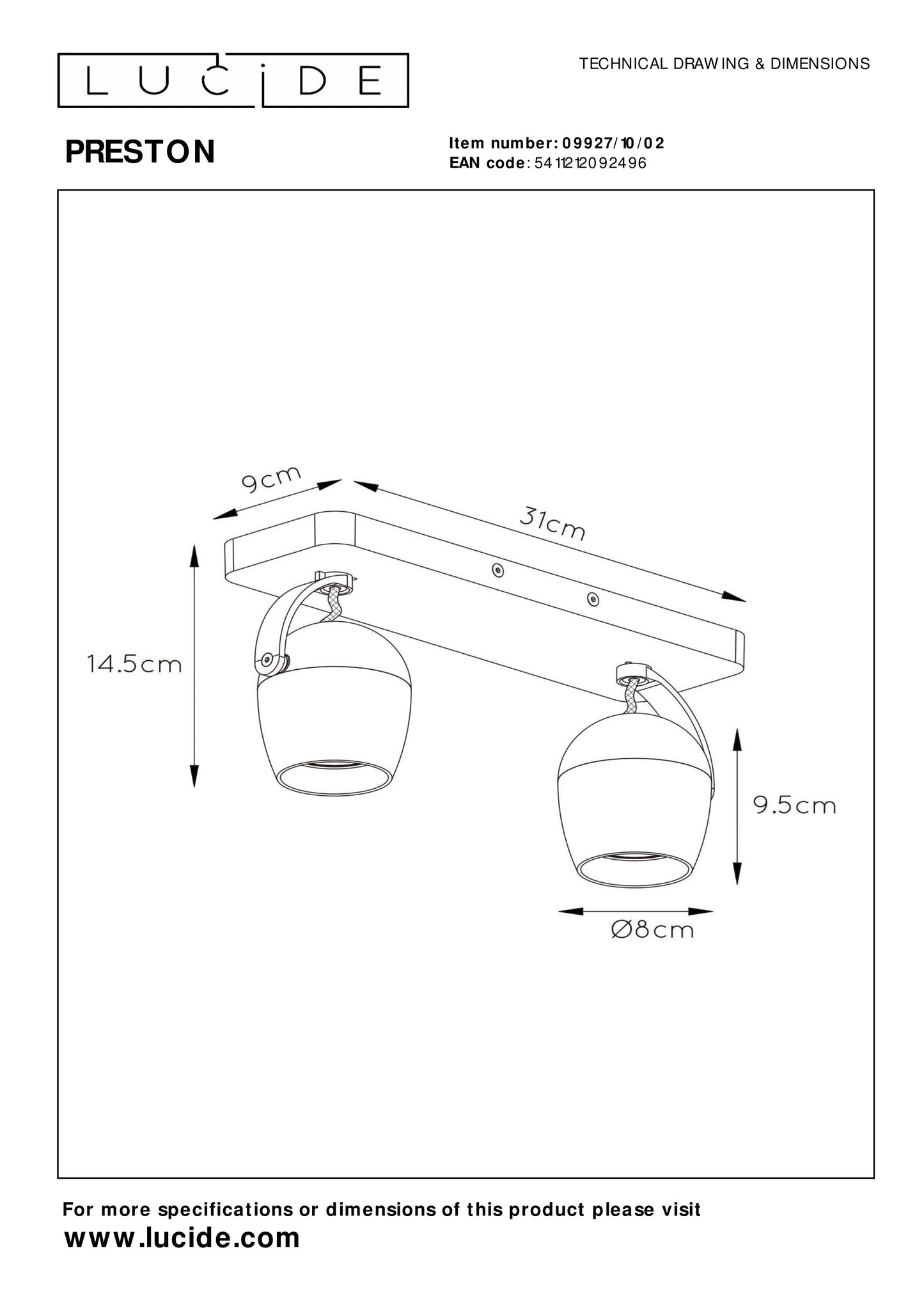 Lucide PRESTON - Ceiling spotlight - LED Dim to warm - GU10 - 2x5W 2200K/3000K - Matt Gold / Brass