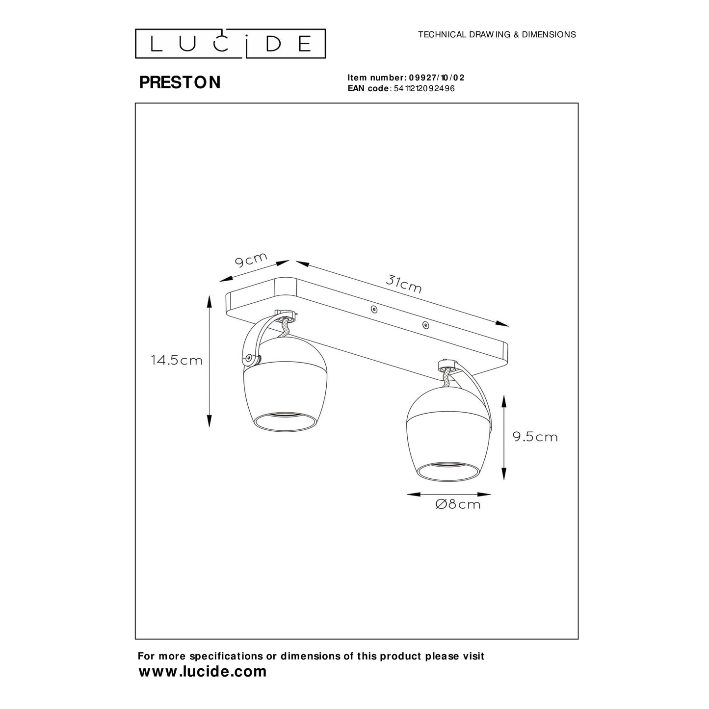 Lucide PRESTON - Ceiling spotlight - LED Dim to warm - GU10 - 2x5W 2200K/3000K - Matt Gold / Brass