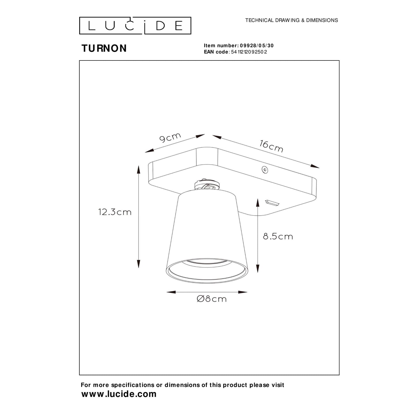 Lucide TURNON - Bedside lamp / Wall light - LED Dim to warm - GU10 - 1x5W 2200K/3000K - Black