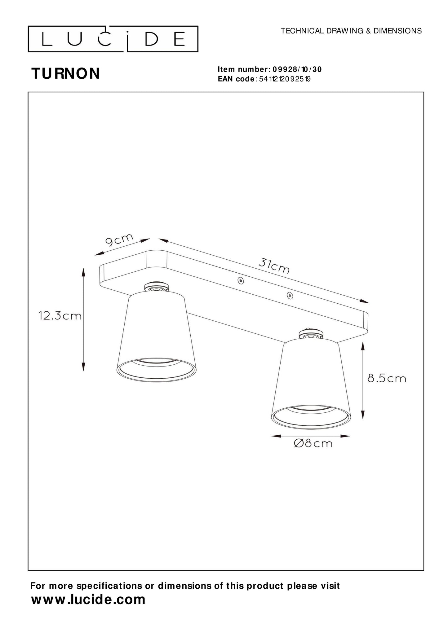 Lucide TURNON - Ceiling spotlight - LED Dim to warm - GU10 - 2x5W 2200K/3000K - Black