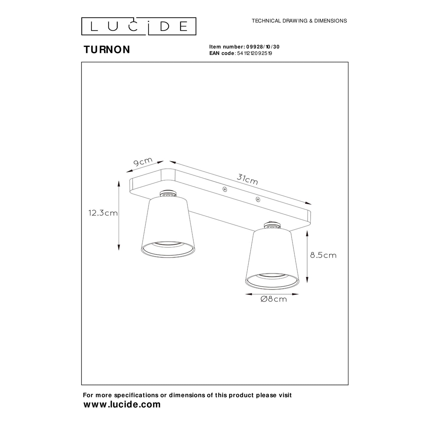 Lucide TURNON - Ceiling spotlight - LED Dim to warm - GU10 - 2x5W 2200K/3000K - Black