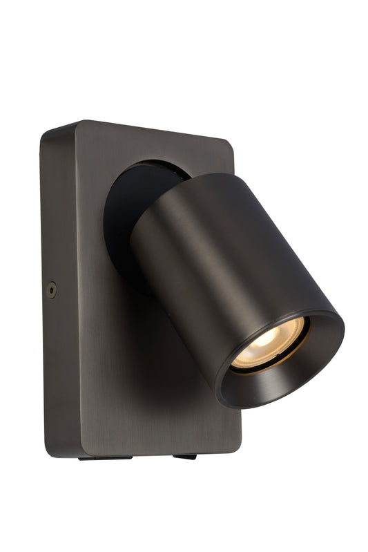 Lucide NIGEL - Bedside lamp / Wall light - LED Dim. - GU10 - 1x5W 2200K/3000K - With USB charging point - Anthracite