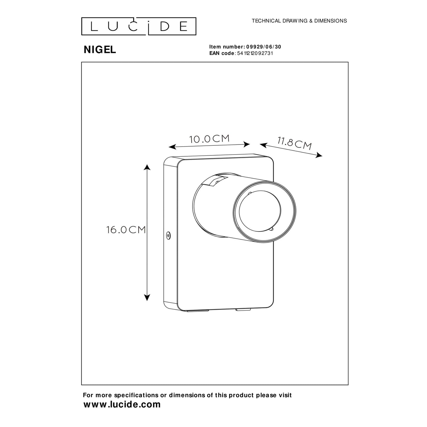 Lucide NIGEL - Bedside lamp / Wall light - LED Dim. - GU10 - 1x5W 2200K/3000K - With USB charging point - Black