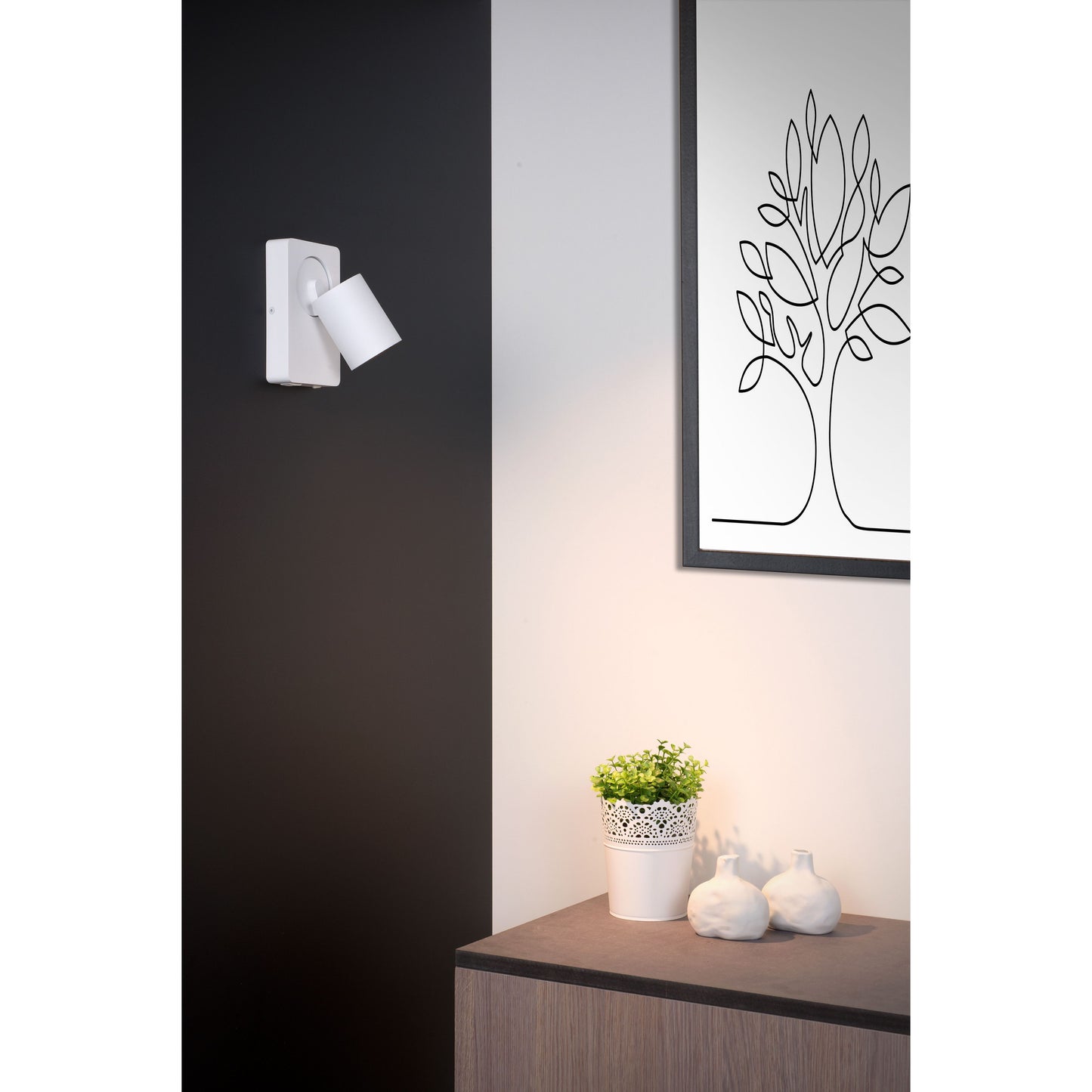 Lucide NIGEL - Bedside lamp / Wall light - LED Dim. - GU10 - 1x5W 2200K/3000K - With USB charging point - White