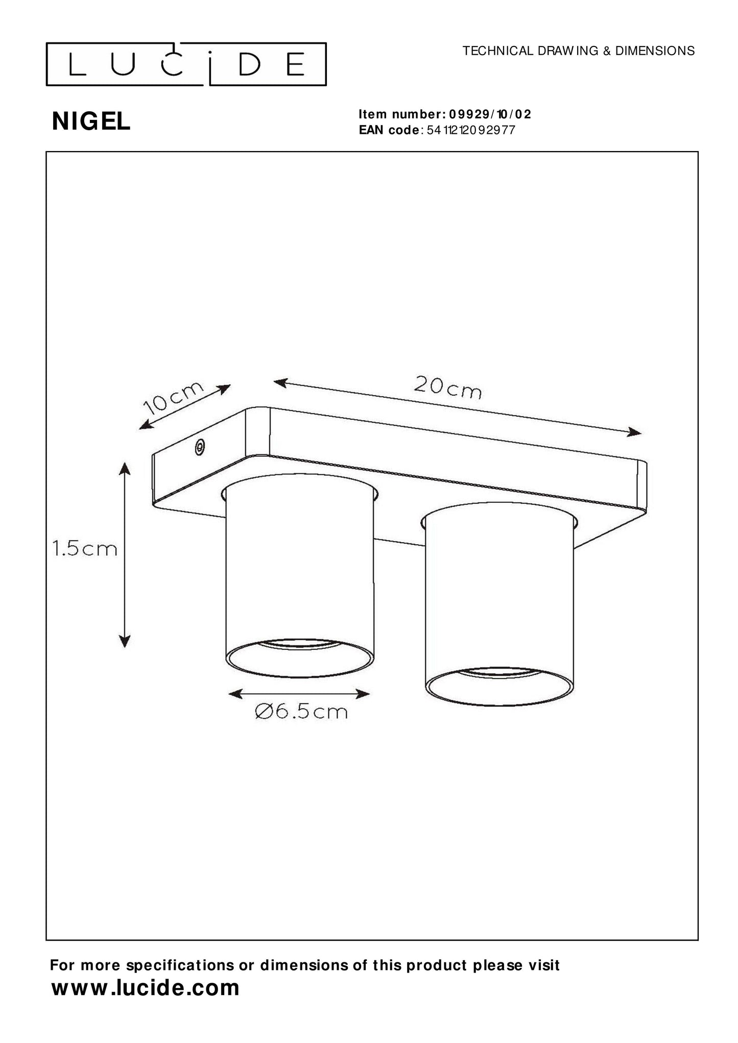 Lucide NIGEL - Ceiling spotlight - LED Dim to warm - GU10 - 2x5W 2200K/3000K - Matt Gold / Brass