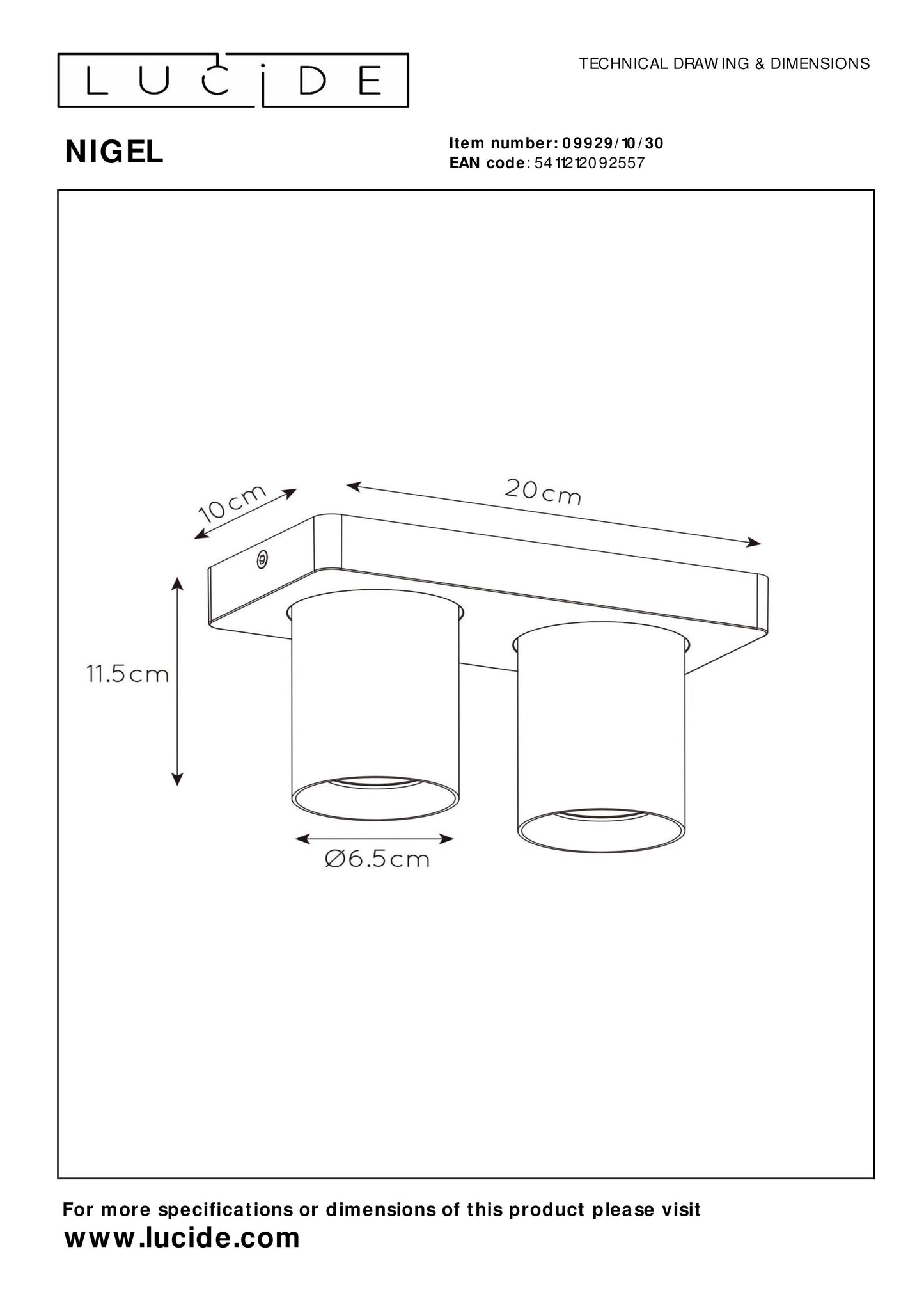 Lucide NIGEL - Ceiling spotlight - LED Dim to warm - GU10 - 2x5W 2200K/3000K - Black