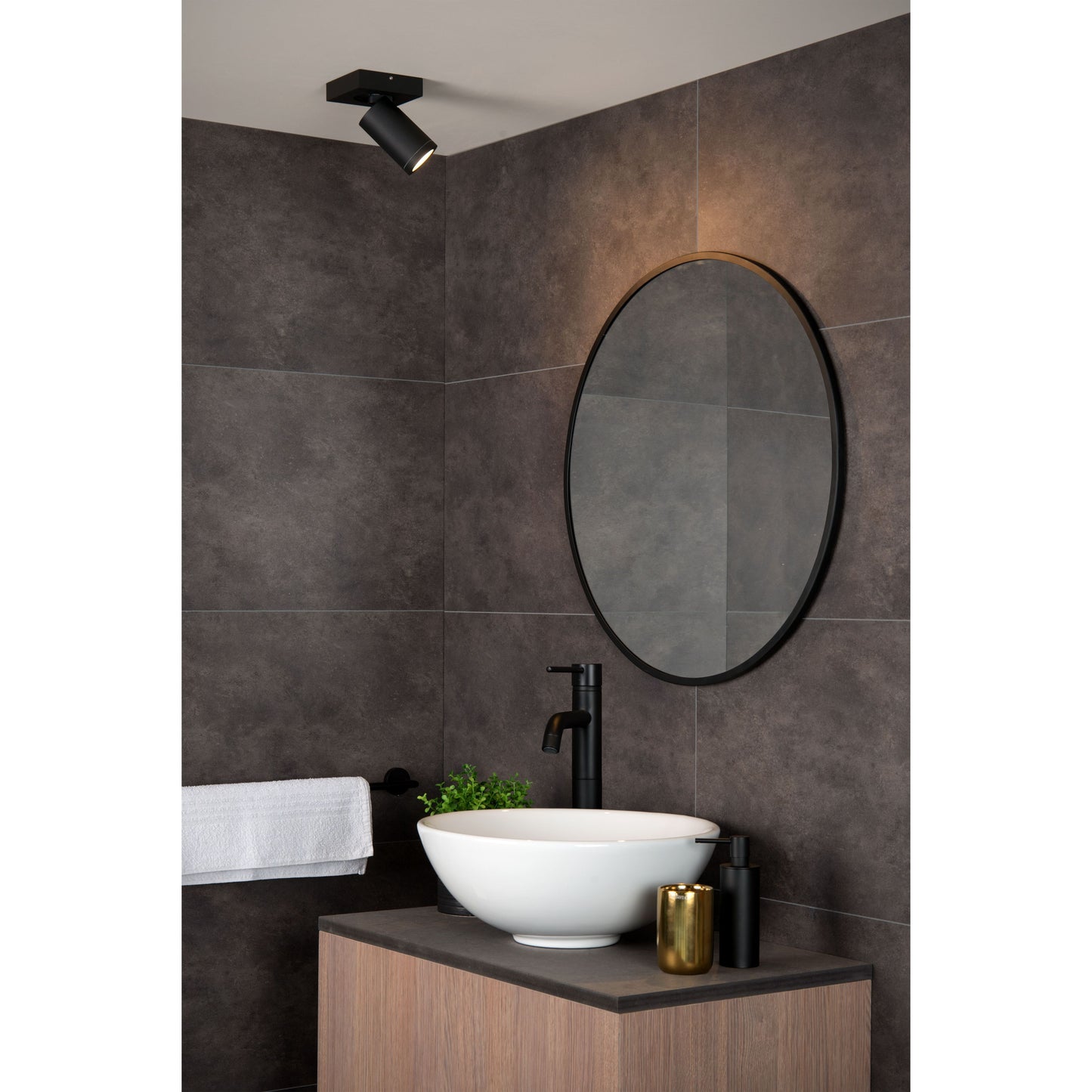 Lucide TAYLOR - Ceiling spotlight Bathroom - LED Dim to warm - GU10 - 1x5W 2200K/3000K - IP44 - Black