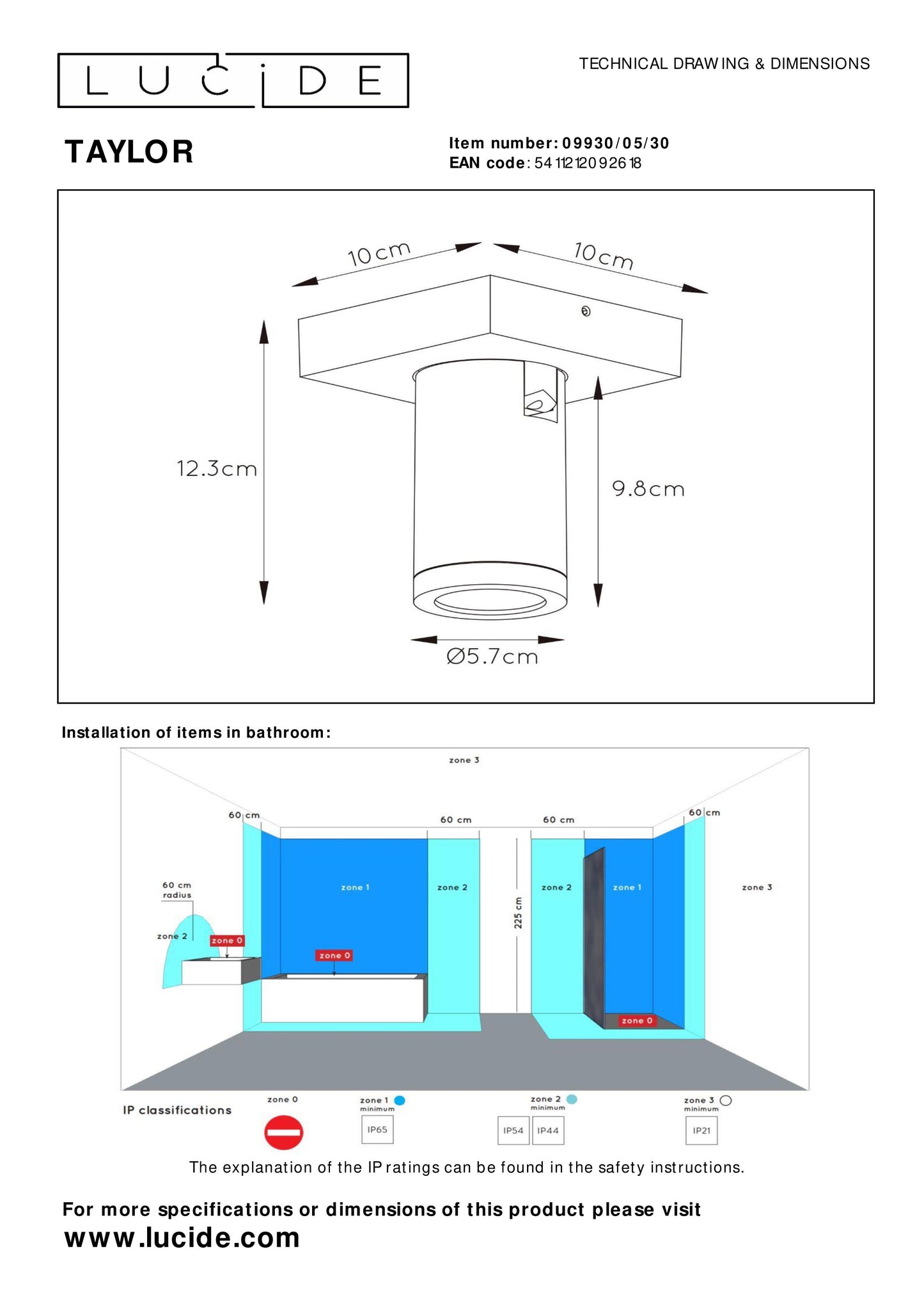 Lucide TAYLOR - Ceiling spotlight Bathroom - LED Dim to warm - GU10 - 1x5W 2200K/3000K - IP44 - Black