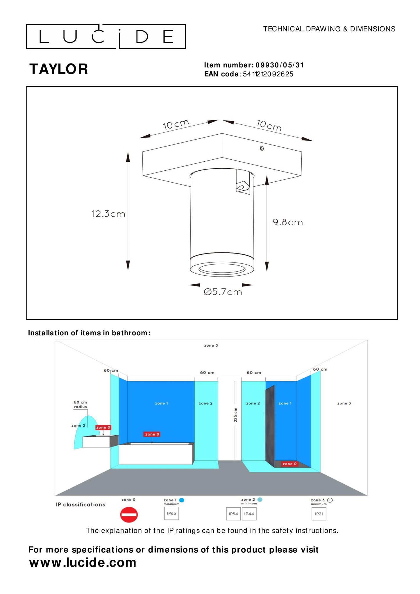 Lucide TAYLOR - Ceiling spotlight Bathroom - LED Dim to warm - GU10 - 1x5W 2200K/3000K - IP44 - White