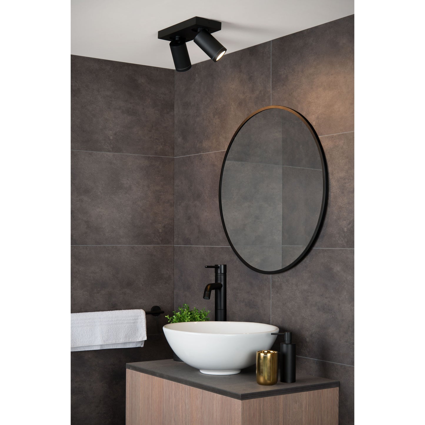 Lucide TAYLOR - Ceiling spotlight Bathroom - LED Dim to warm - GU10 - 2x5W 2200K/3000K - IP44 - Black