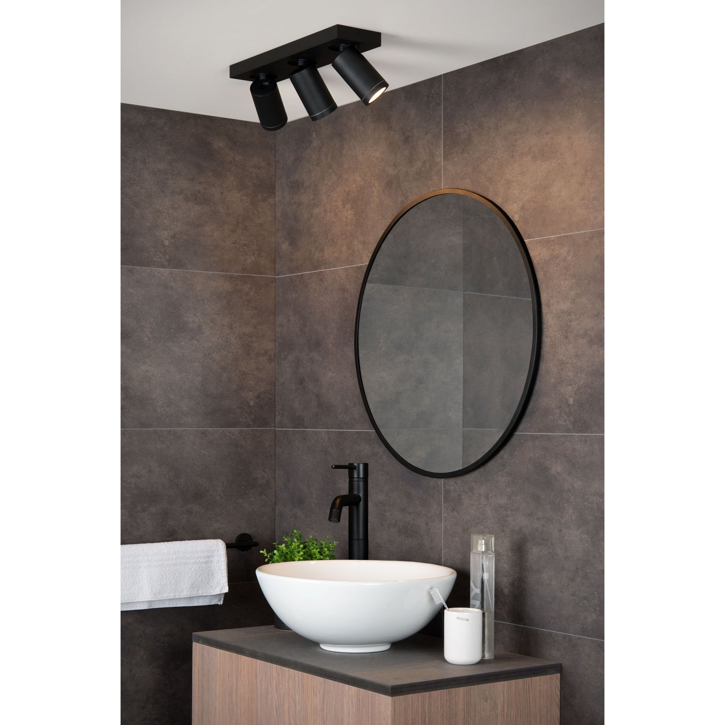 Lucide TAYLOR - Ceiling spotlight Bathroom - LED Dim to warm - GU10 - 3x5W 2200K/3000K - IP44 - Black