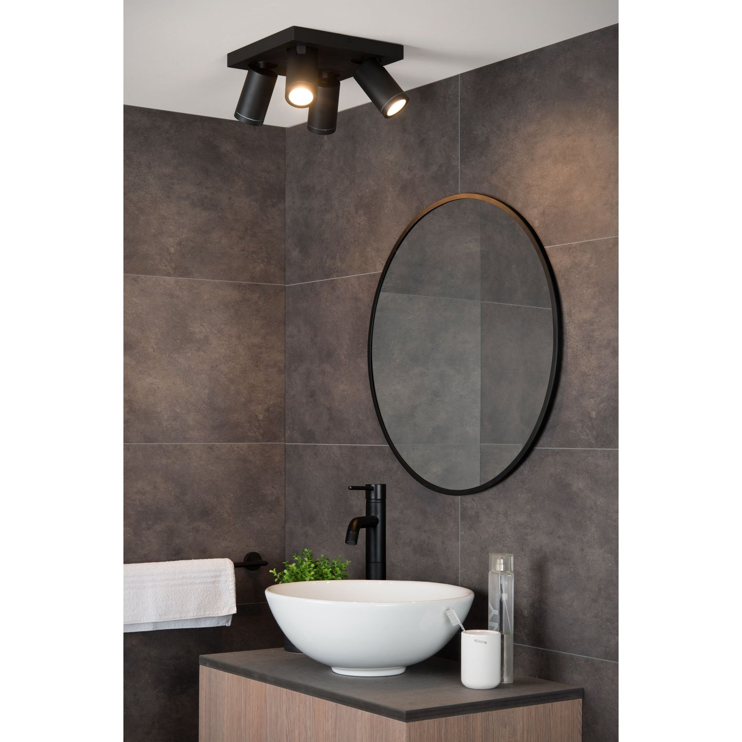 Lucide TAYLOR - Ceiling spotlight Bathroom - LED Dim to warm - GU10 - 4x5W 2200K/3000K - IP44 - Black