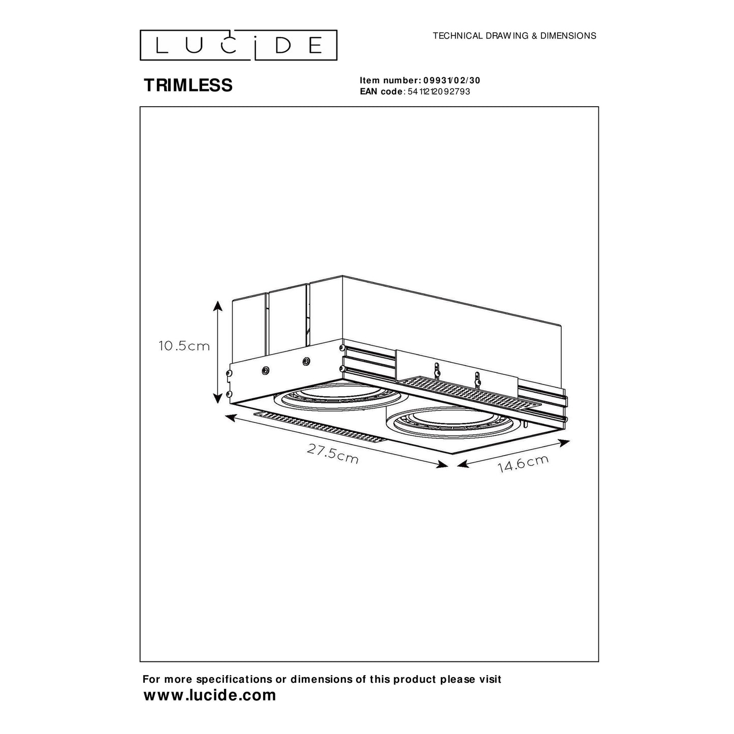 Lucide TRIMLESS - Recessed spotlight - 2xGU10 (ES111) - Black