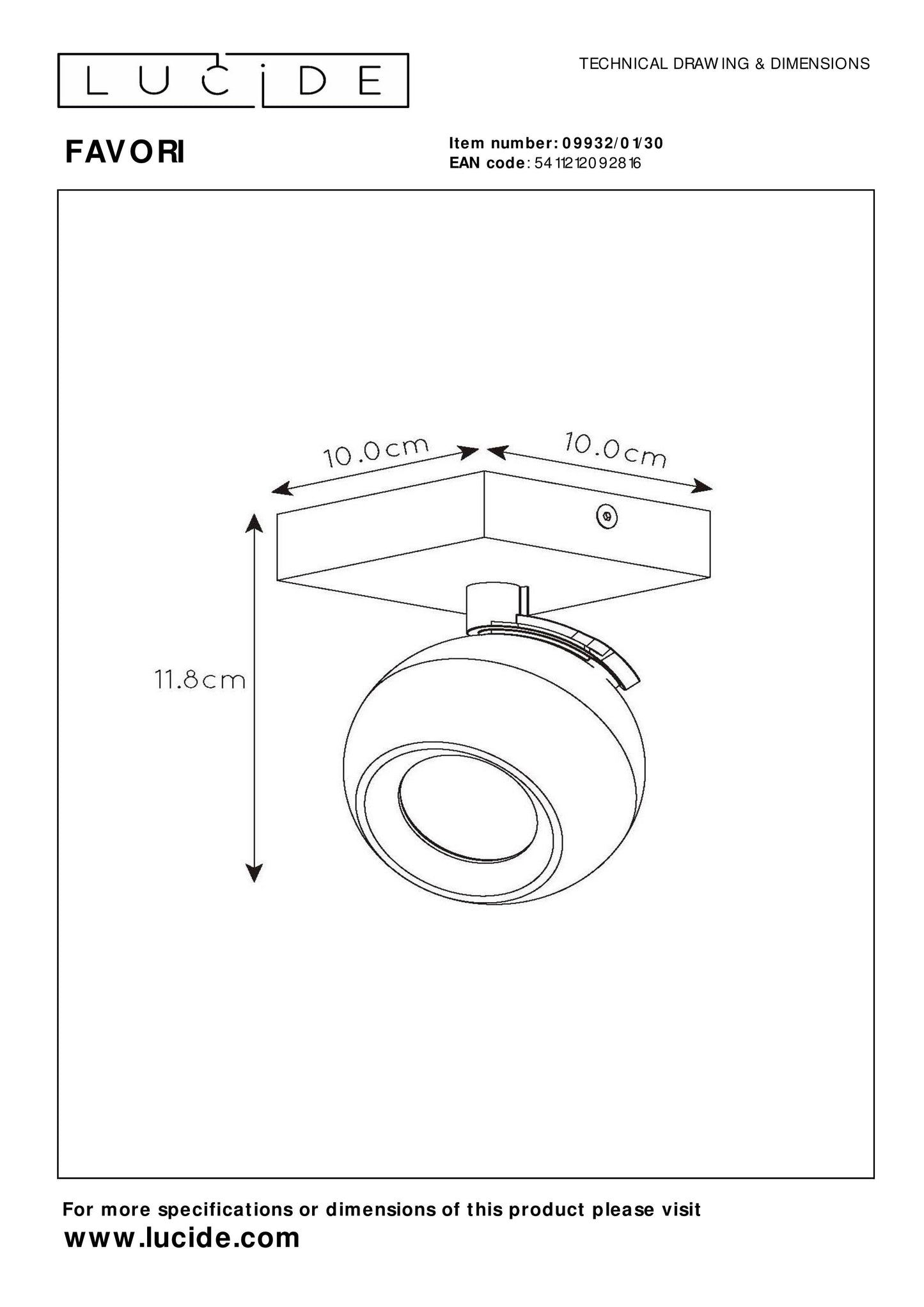 Lucide FAVORI - Ceiling spotlight - 1xGU10 - Black