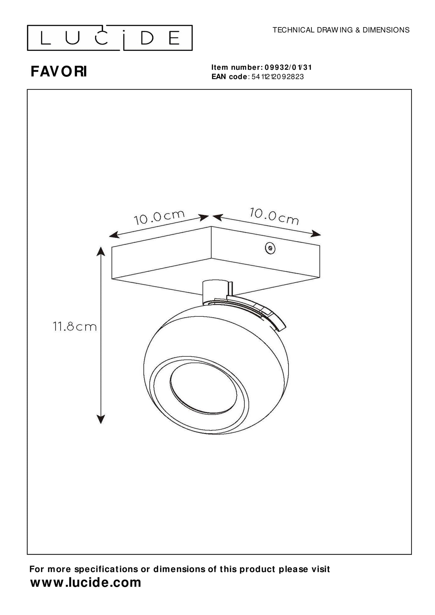 Lucide FAVORI - Ceiling spotlight - 1xGU10 - White