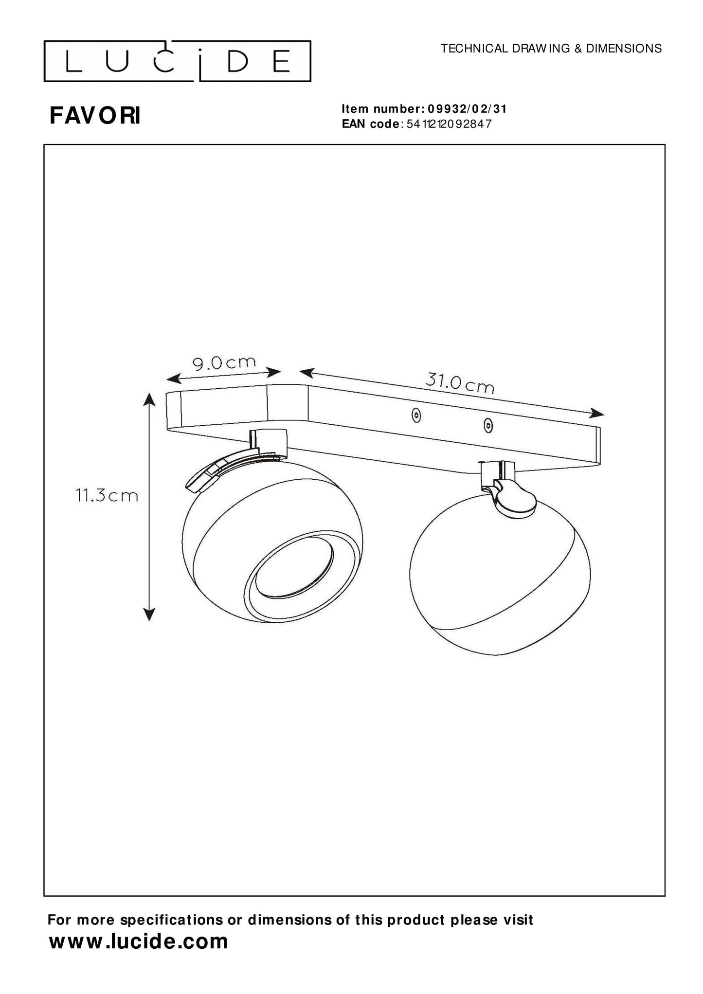 Lucide FAVORI - Ceiling spotlight - 2xGU10 - White