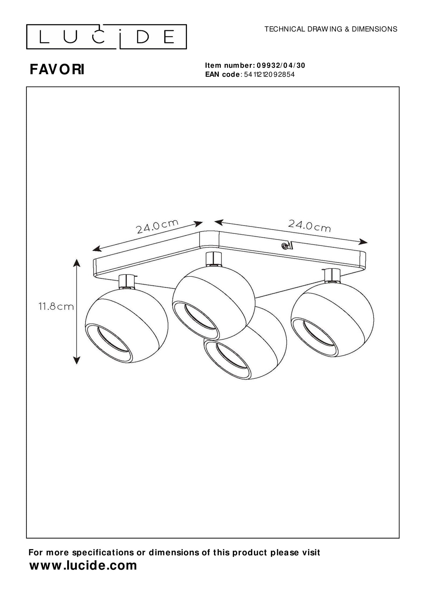 Lucide FAVORI - Ceiling spotlight - 4xGU10 - Black