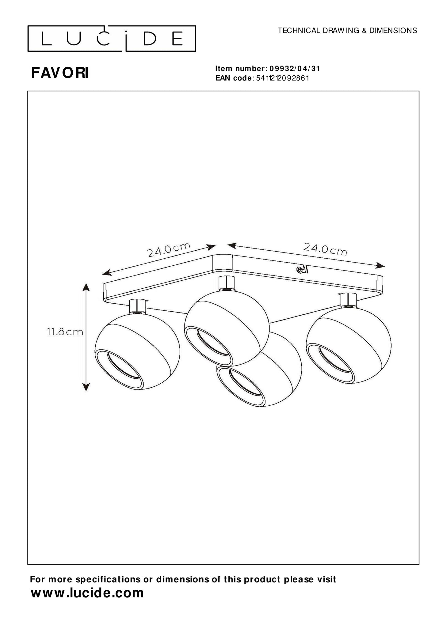 Lucide FAVORI - Ceiling spotlight - 4xGU10 - White