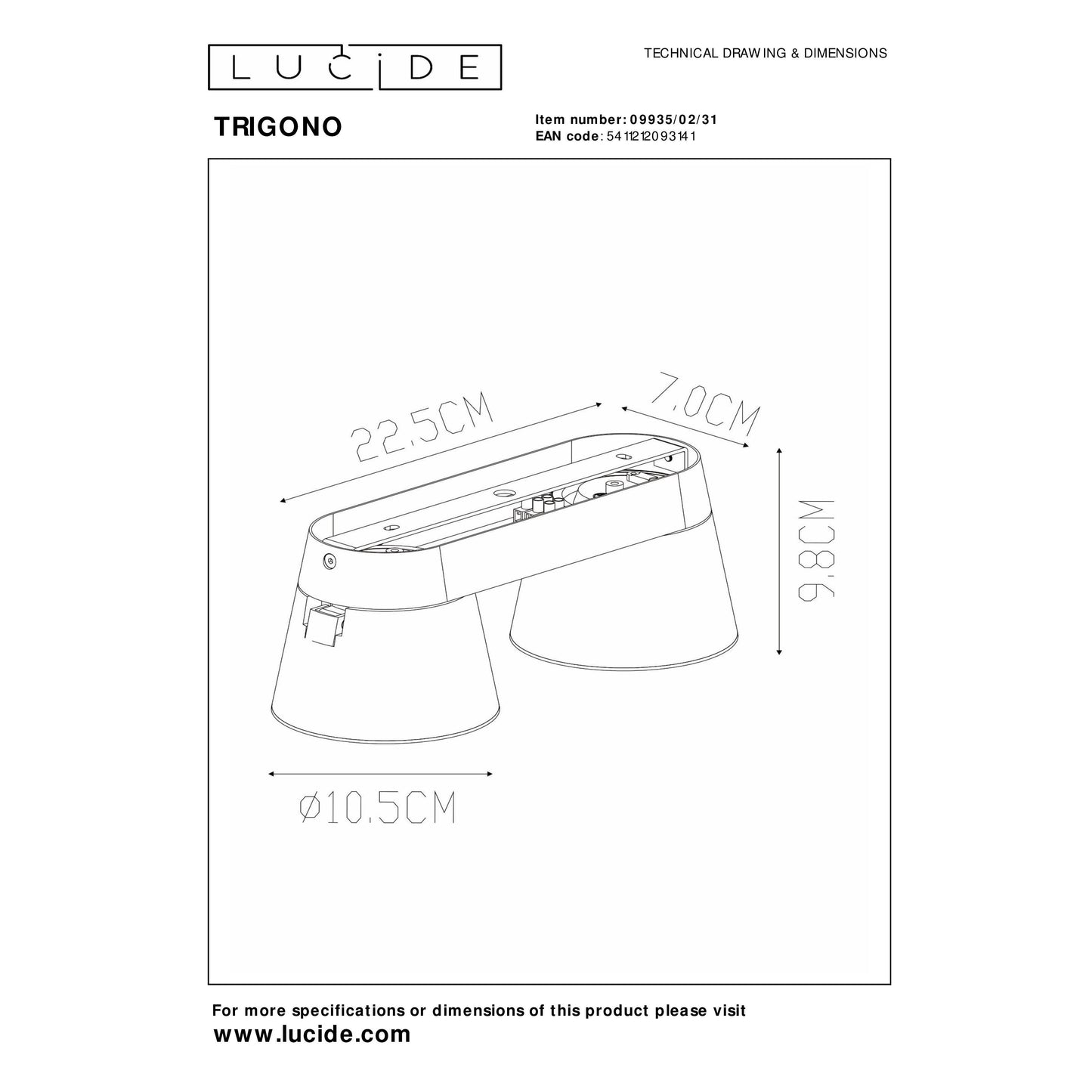 Lucide TRIGONO - Ceiling spotlight - 2xGU10 - White