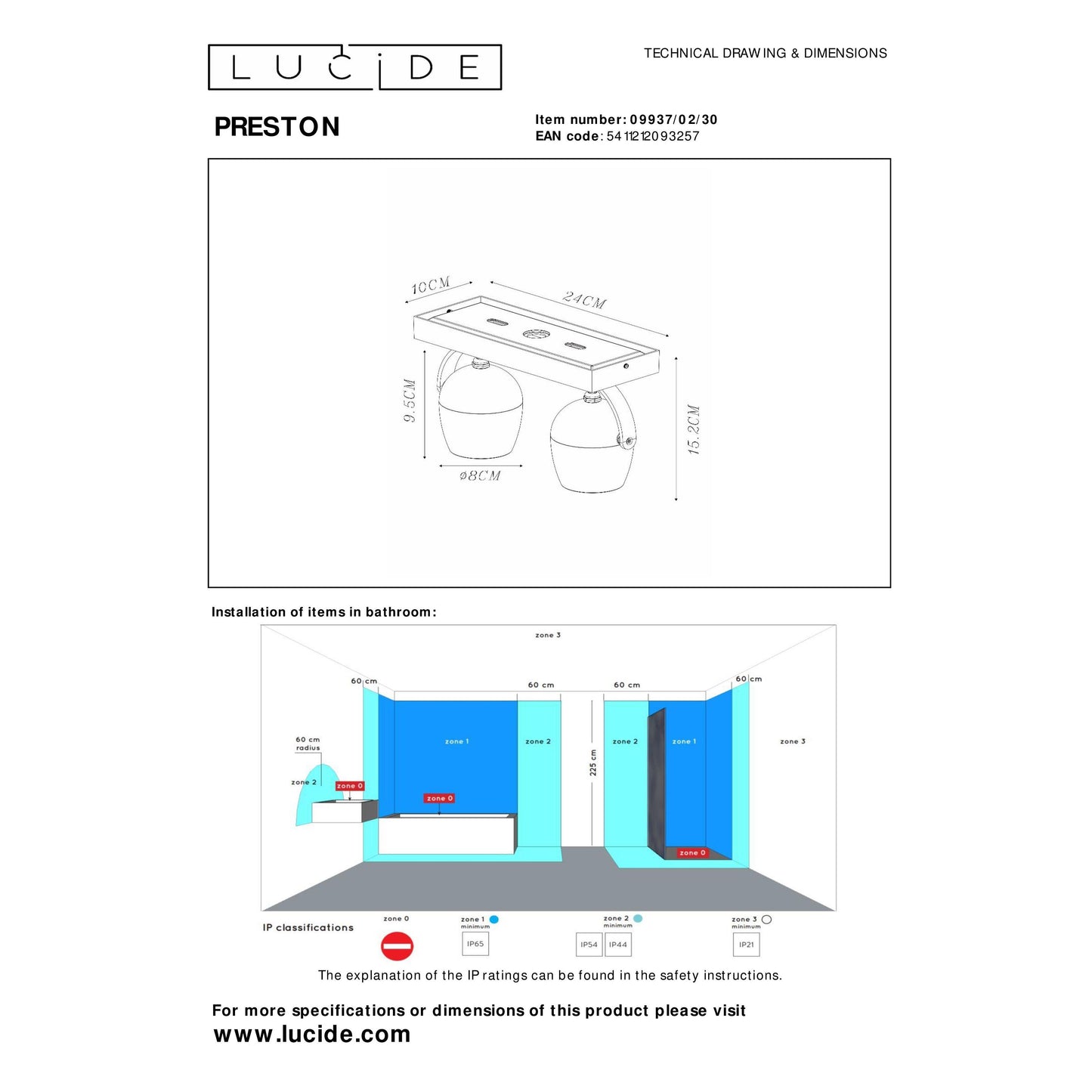 Lucide PRESTON - Ceiling spotlight Bathroom - 2xGU10 - IP44 - Black